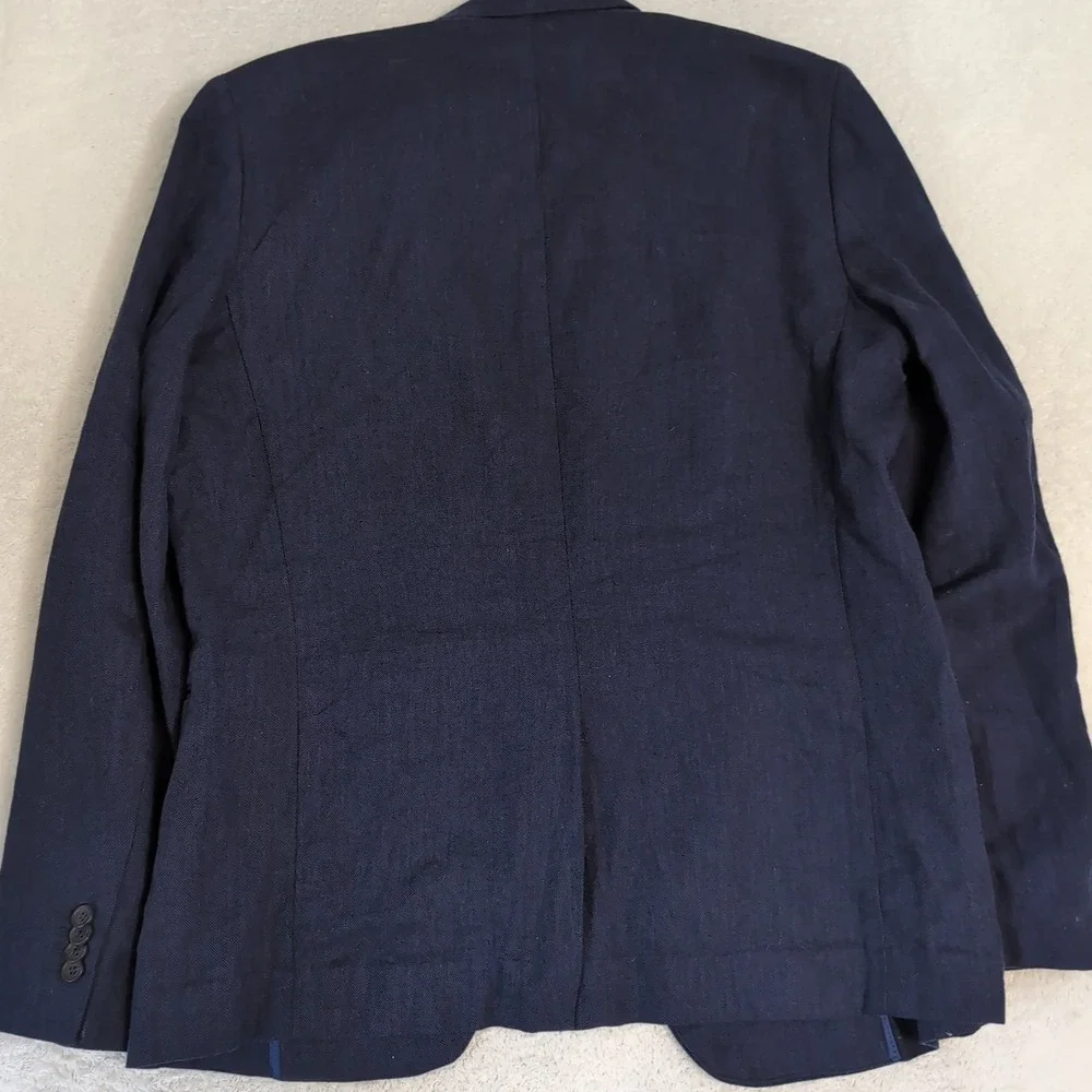 BANANA REPUBLIC Linen Blend Blazer Men's 42L Blue Solid Harringbone Slim Fit‎